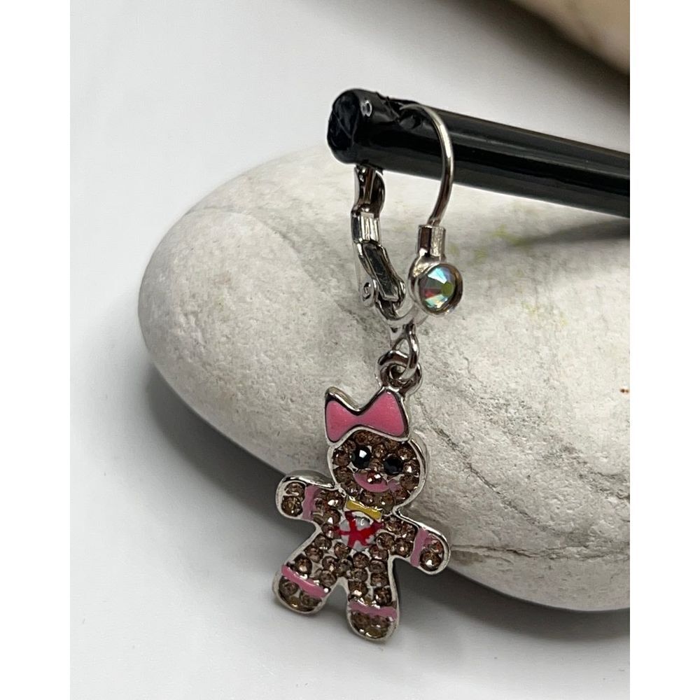 Kirks Folly Gingerbread Jingle Girls Lever Back Earrings Silver